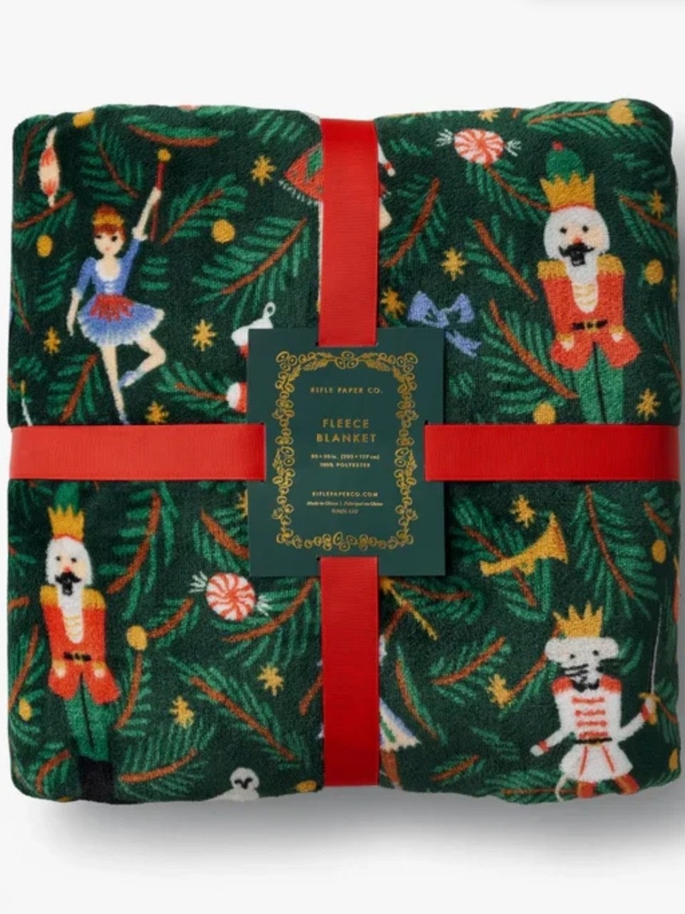 NWT Rifle Paper Co. Green Nutcracker Fleece Holiday Throw